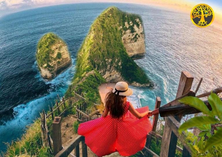 Tourist posing between Bali’s famous Handara Gate, capturing a moment from a Bali tour and travel itinerary.