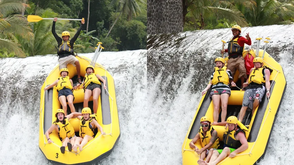 Rafting experience through lush jungle rivers offering excitement and natural beauty on Adventure Tours in Bali.
