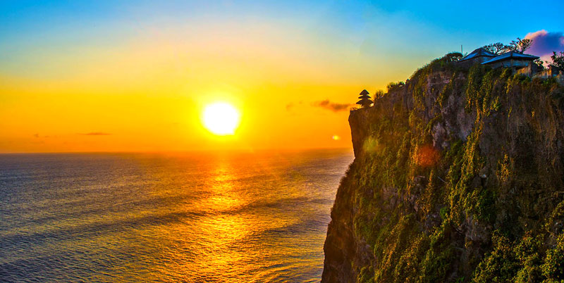Clifftop Uluwatu Temple sunset view during Bali Day Tour and kecak dance