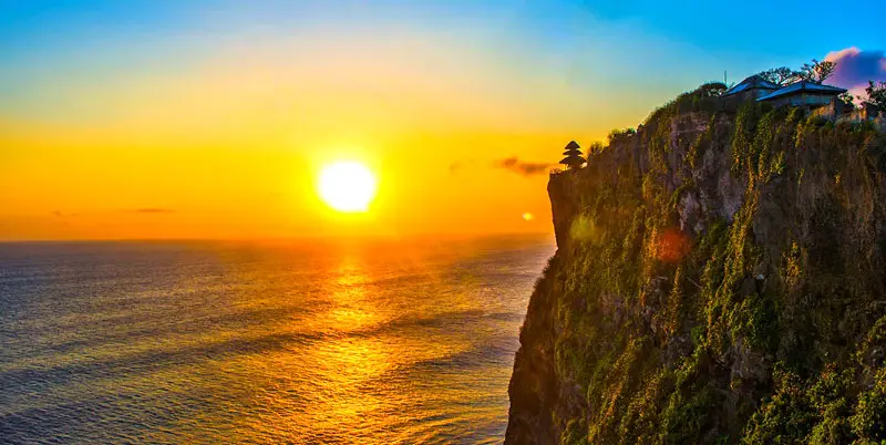 Clifftop Uluwatu Temple sunset view during Bali Day Tour and kecak dance