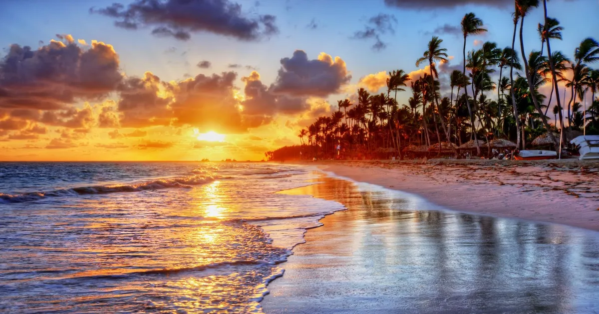 Colorful beach sunset with palm trees during Bali Day Tour in Bali