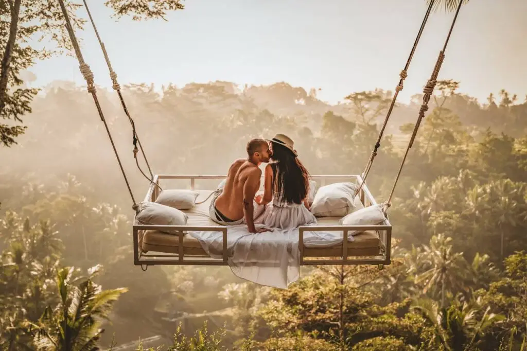 Romantic Bali jungle swing experience commonly featured in an affordable Bali honeymoon package.